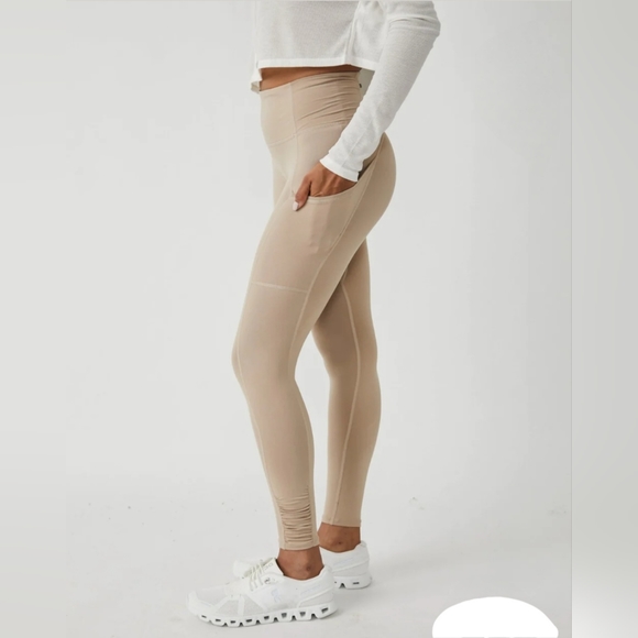 FP Movement by Free People Pants - FREE PEOPLE MOVEMENT Tan Ruched Cuff Leggings Size S Activewear Yoga Workout
